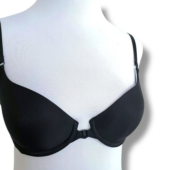 Victorias Secret 32C Bra Black Lined Demi Front Close Strappy Back Underwire - Picture 2 of 8